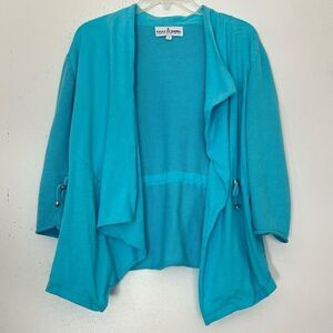 Neon Buddha Asymmetrical Jacket Small Aqua Blue Lagenlook Artsy Cardigan Sweater